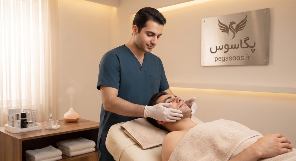 فیشیال تخصصی و پاکسازی پوست آقایان توسط ماسور و متخصص آقا در مرکز پگاسوس تهران